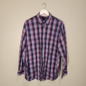 TailorByrd Blue Purple Plaid Cotton Dress Shirt - Size XL